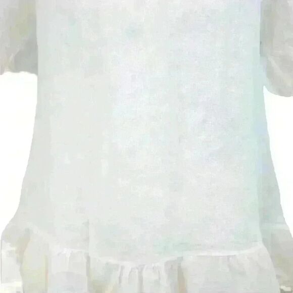 Terzo Millennio White Linen Gathered Crew-Neck Blouse – Size Medium - Picture 4 of 6